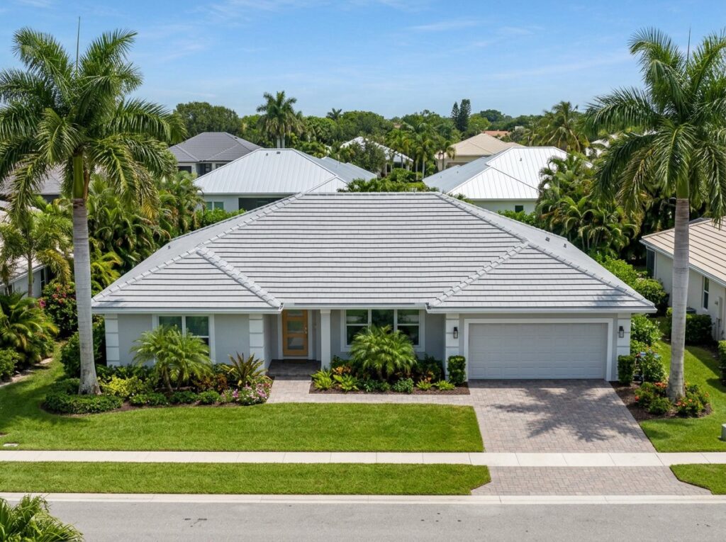 Home with a new flat concrete tile roof