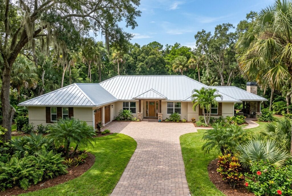 Ranch home with a new metal roof
