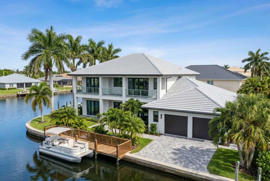 Canal-front home with a new concrete tile roof