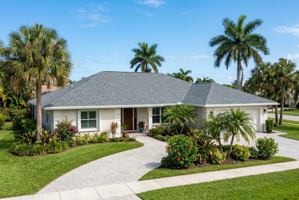 Home with a new gray shingle roof
