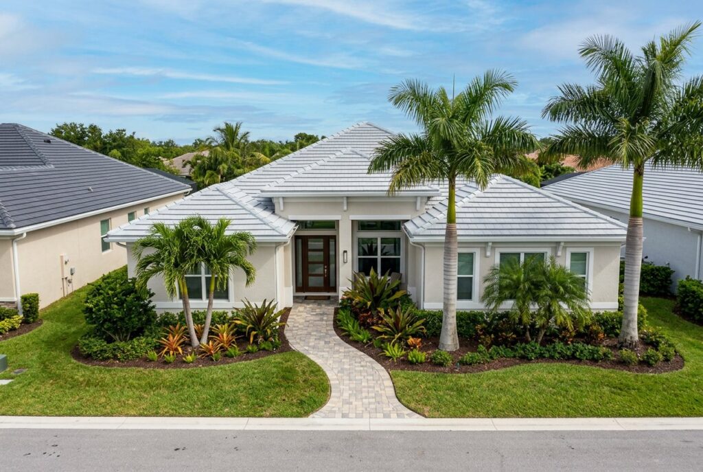 Home with a new light gray tile roof