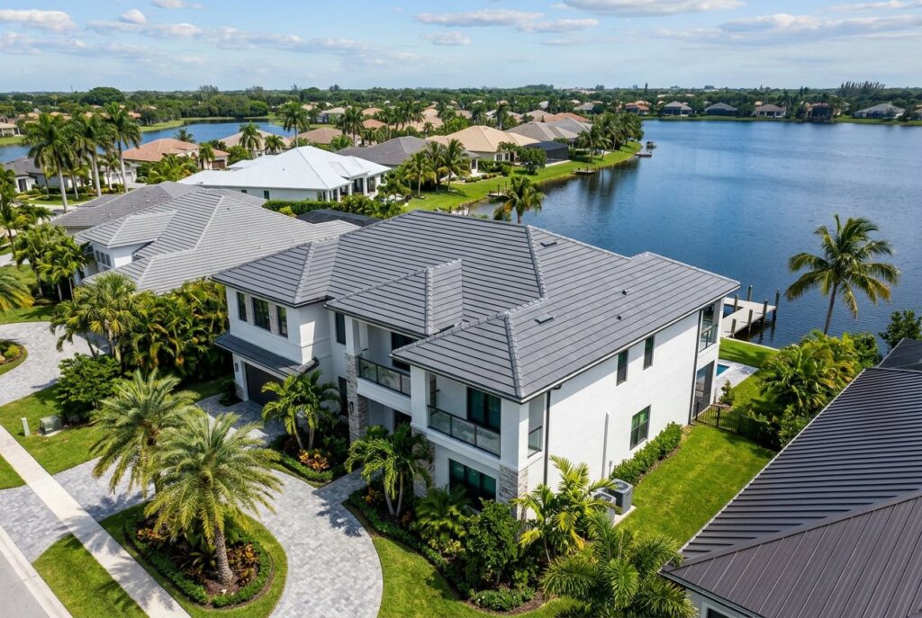 Lakeside home with a new tile roof