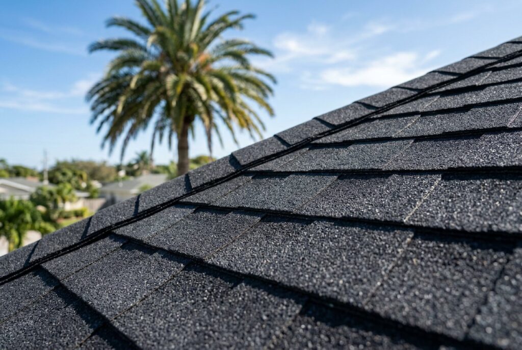 Close-up of clean, rich-colored asphalt shingles